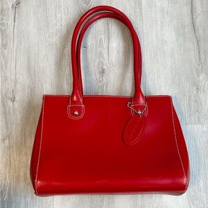 Wilsons Leather Genuine Red Hand Bag Purse Leopard Print Inside